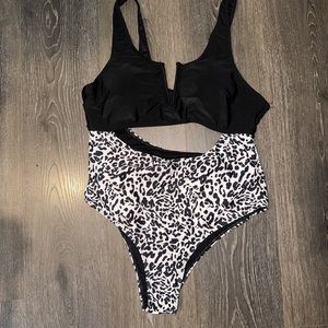 Shein black and white one piece bathing suit size 1x